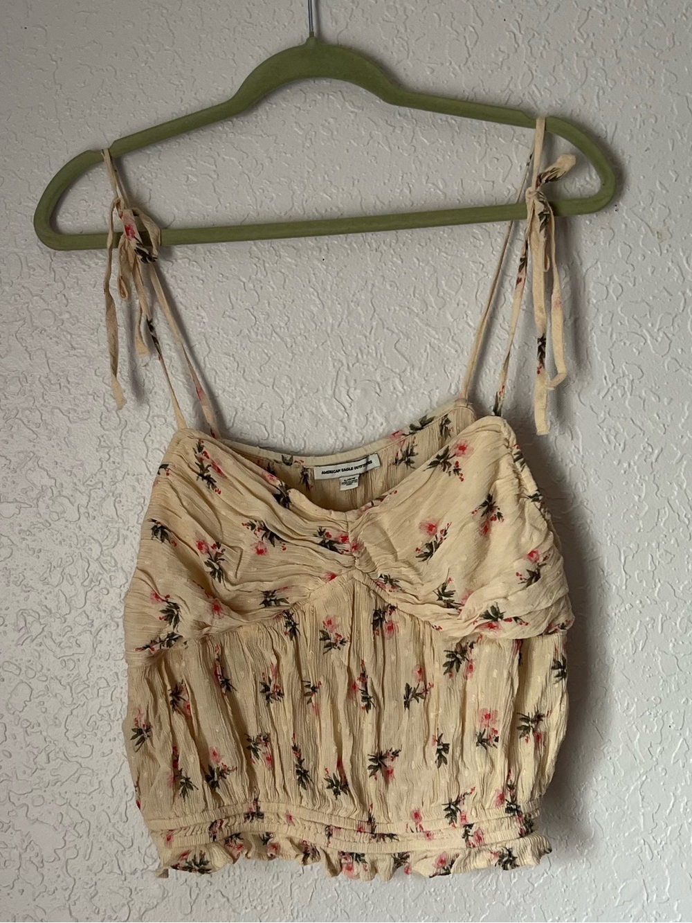 American Eagle Outfitters Cream Floral Tie-Strap Crop Camisole